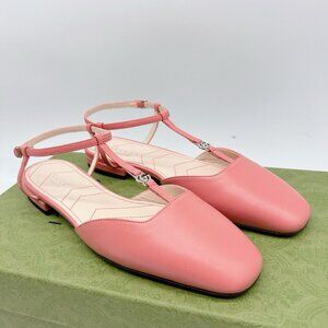 GUCCI Womens Ballet Flat DOUBLE G INTERLOCKING LOGO Slingback Pink Leather EU 36